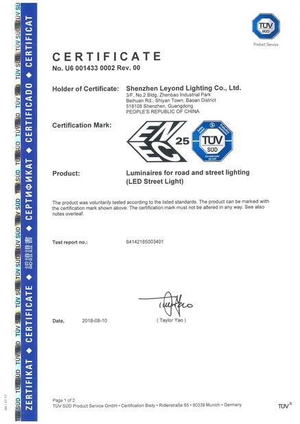 China Shenzhen Leyond Lighting Co.,Ltd. Zertifizierungen